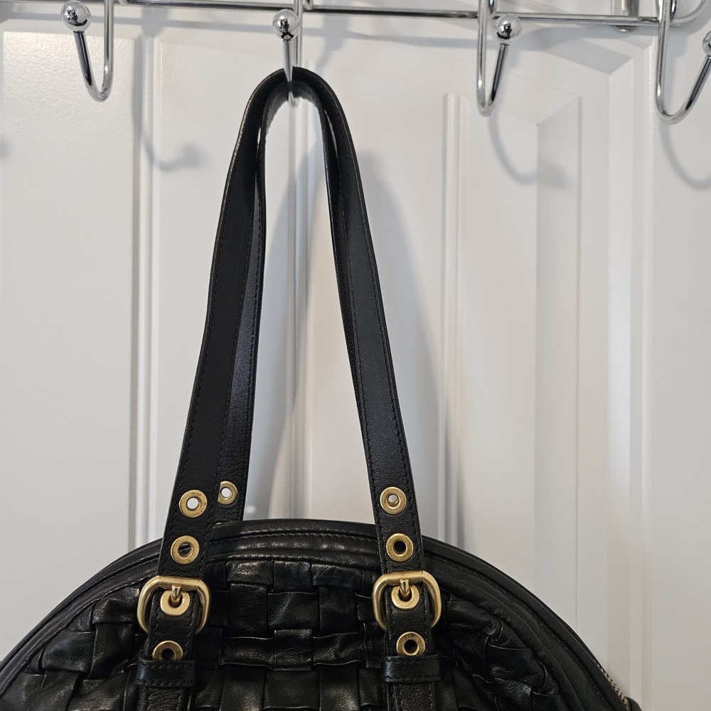 Escada Woven Satchel Shoulder Leather Bag Top Handle Gold Hardware Black - Picture 2 of 12